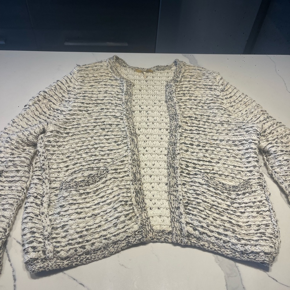Maje Cream and Gray Textured Cardigan